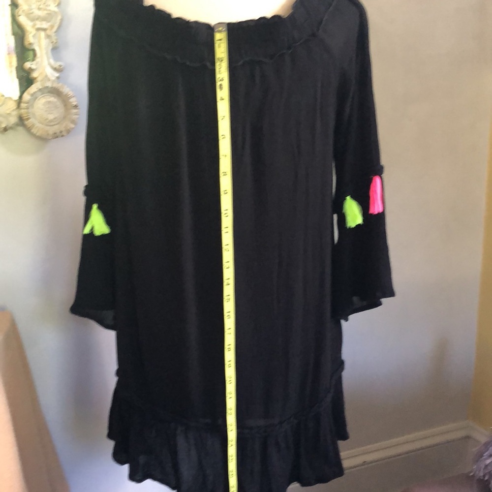 True Destiny beach, bohemian summer black off the shoulder tassel dress - Picture 13 of 16